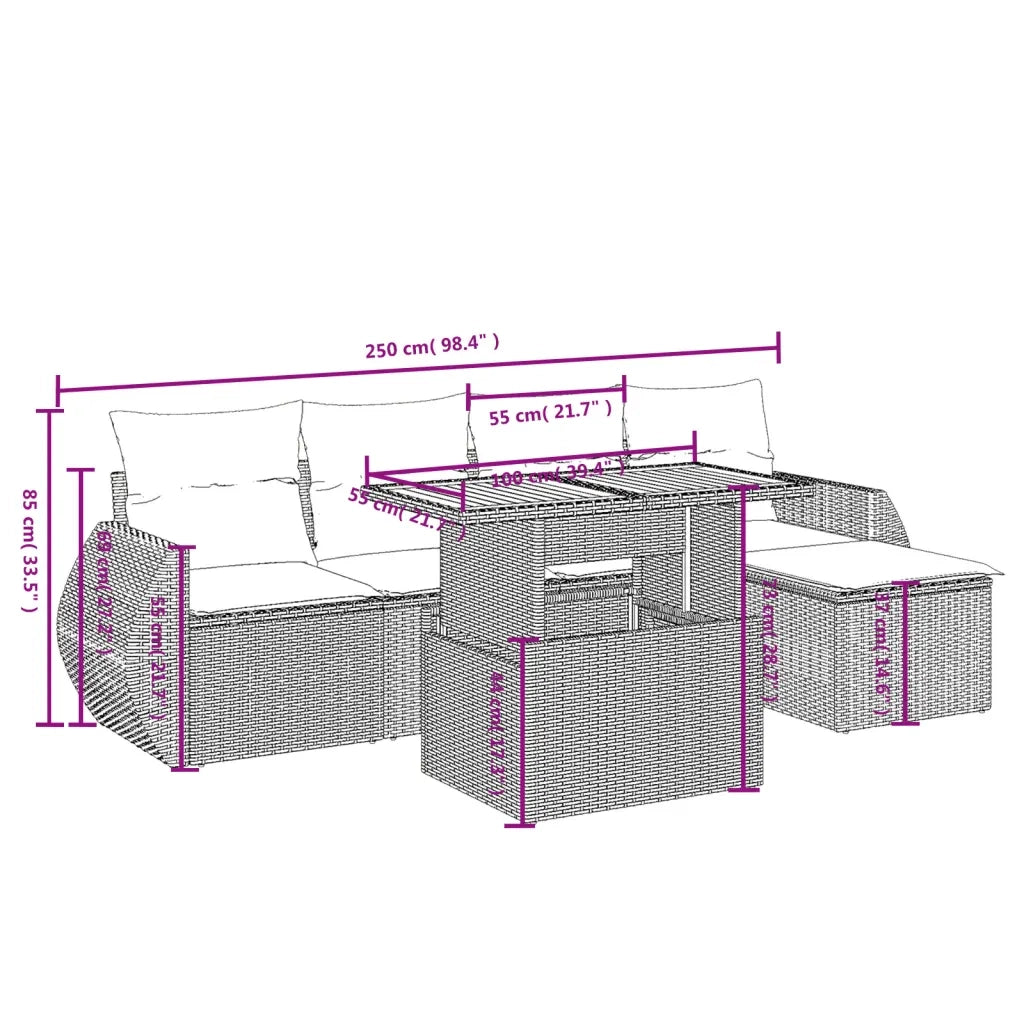 Set Divano da Giardino 6 pz con Cuscini Nero in Polyrattan 3272169