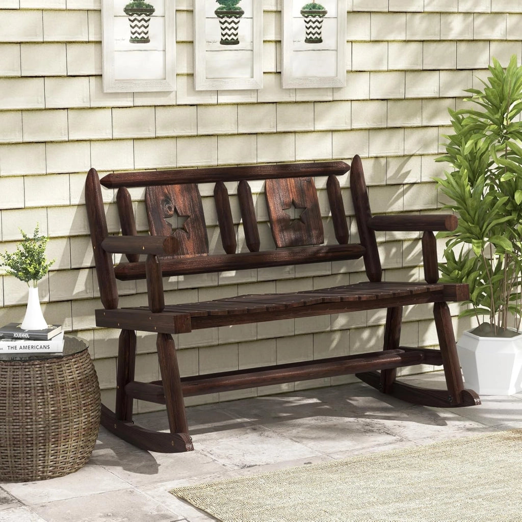 Panca a Dondolo da Giardino, Sedia a Dondolo in Legno con Seduta Ergonomica, Doppia Poltrona a Dondolo in Legno Massiccio per Esterno, Portico, Giardino, 111 x 85 x 89 cm