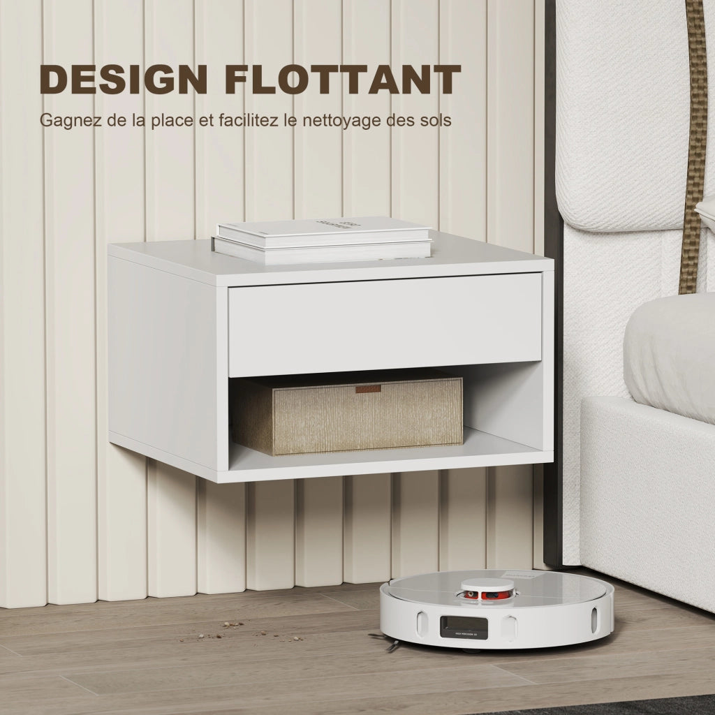 Comodino da parete con cassetto ¨C Xylo ¨C Bianco 37x32x21 cm