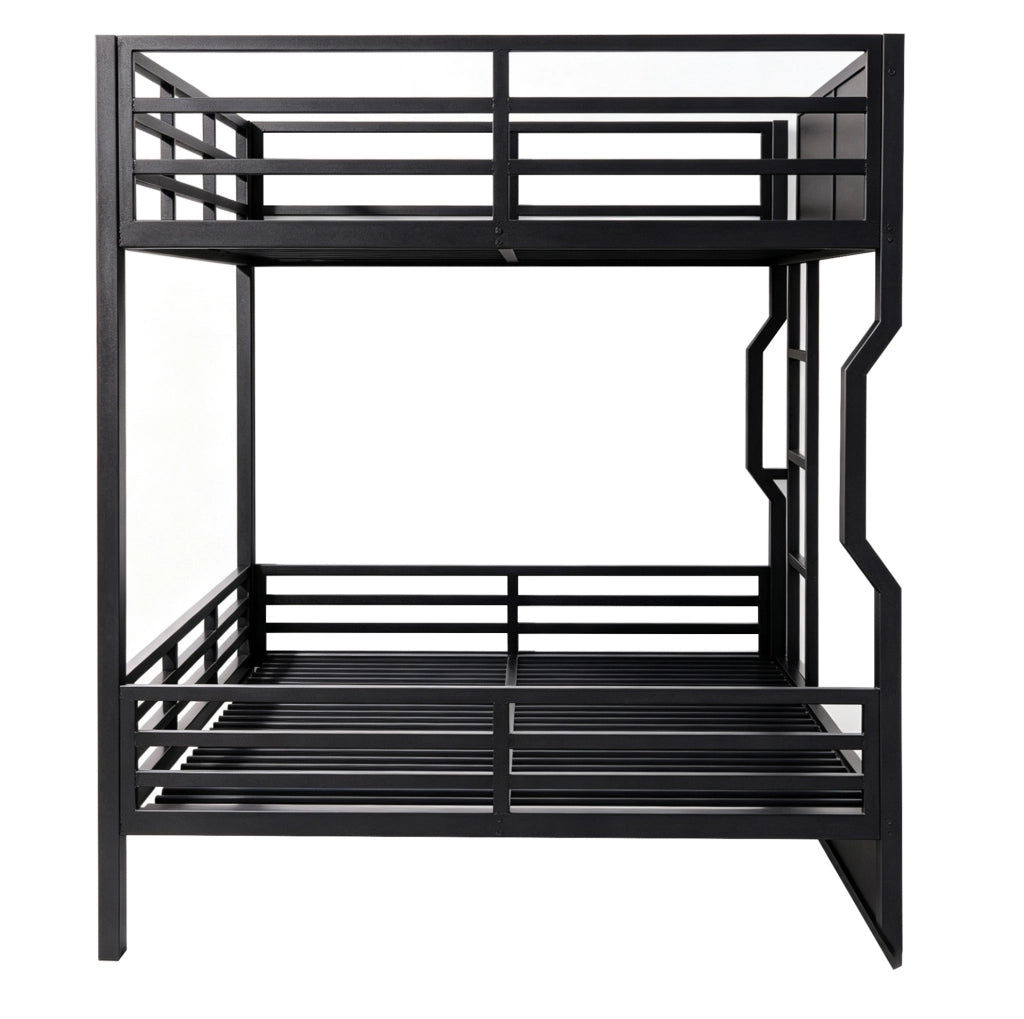 Letto a castello 140x200 cm con LED; scala rettilinea; metallo e MDF; nero