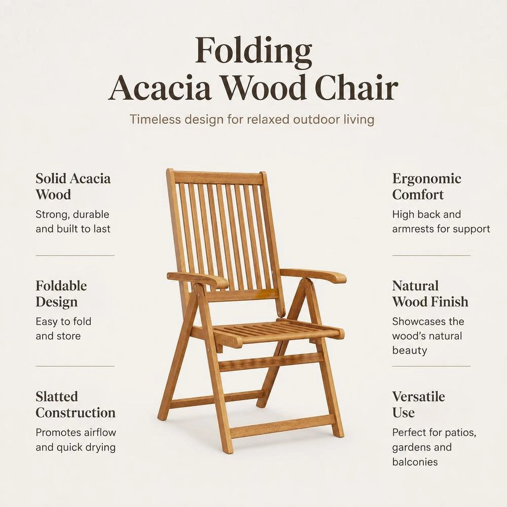 Garden Chairs, 2 Pieces, Foldable, Solid Acacia Wood, Brown