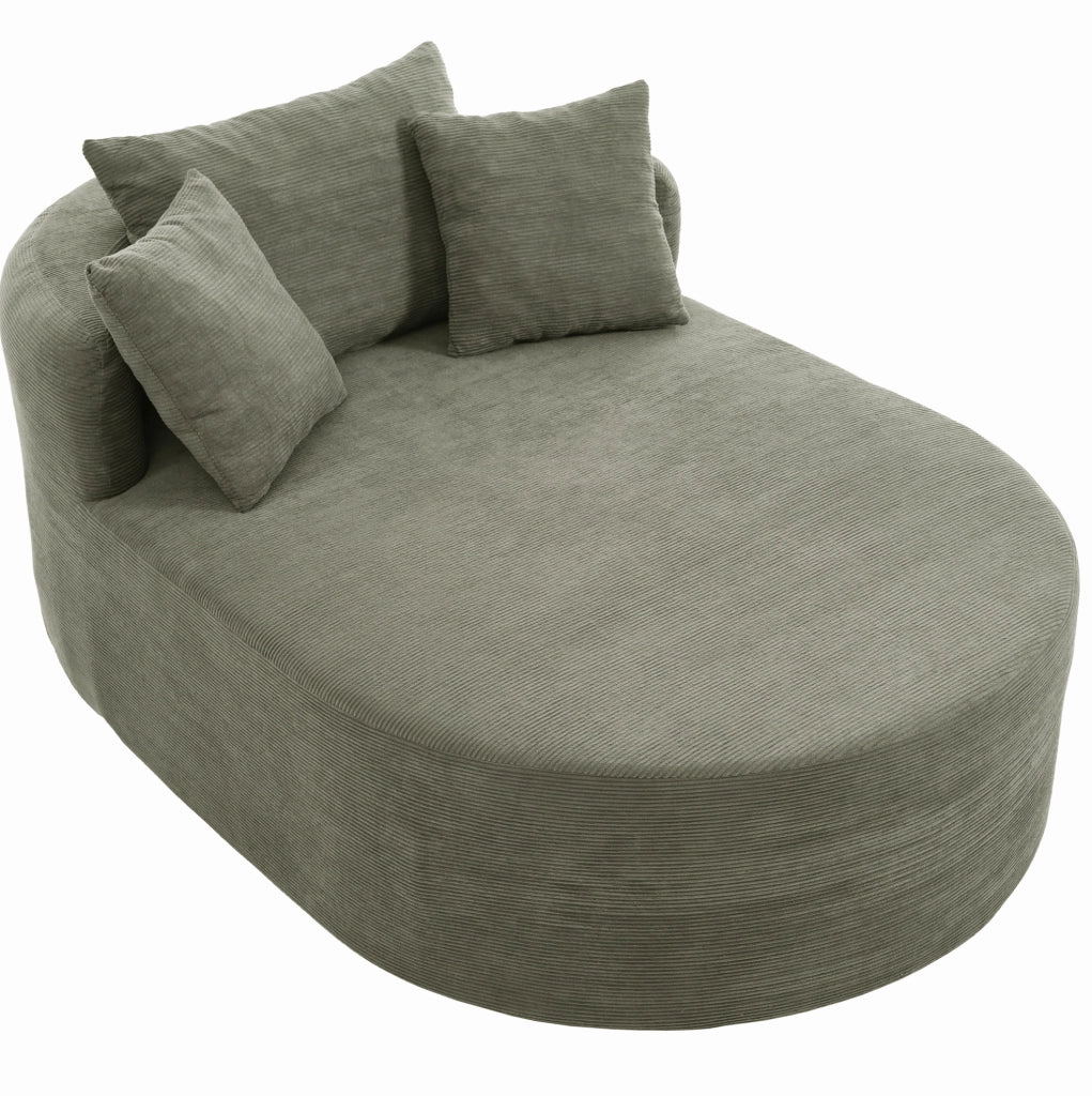 Poltrona relax ovale in tessuto a coste verde; 170 x 112;5 x 83 cm