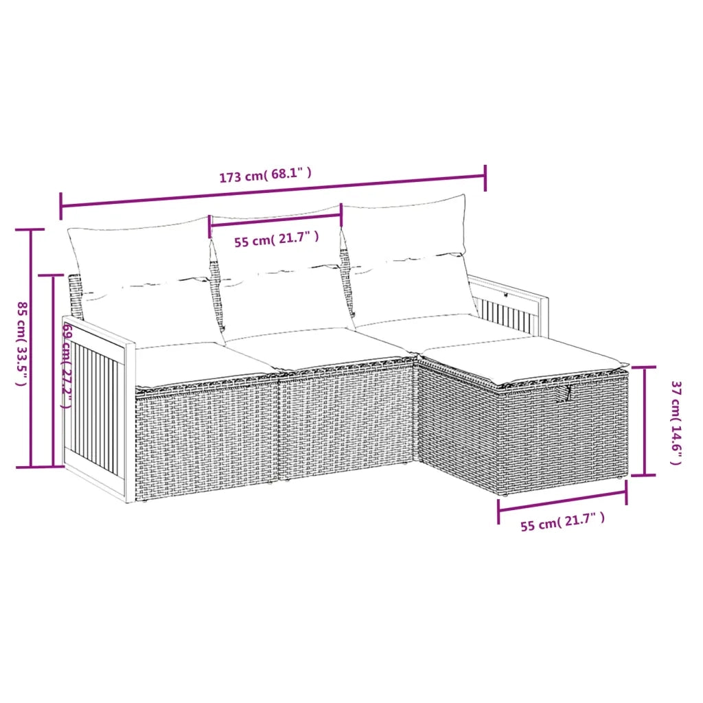 Set Divano da Giardino 4 pz con Cuscini Beige Misto Polyrattan