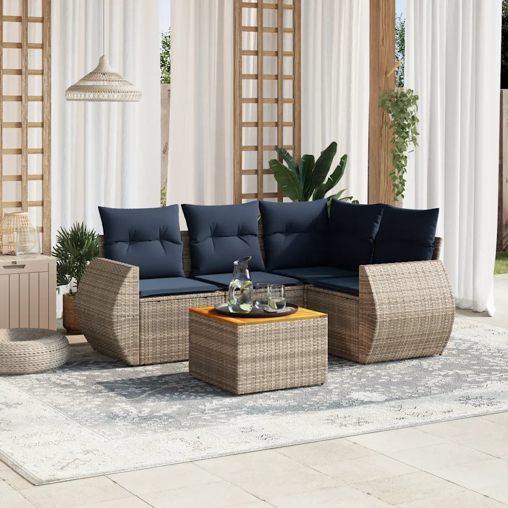 Set Divani da Giardino 5 pz con Cuscini Grigio in Polyrattan 3224990