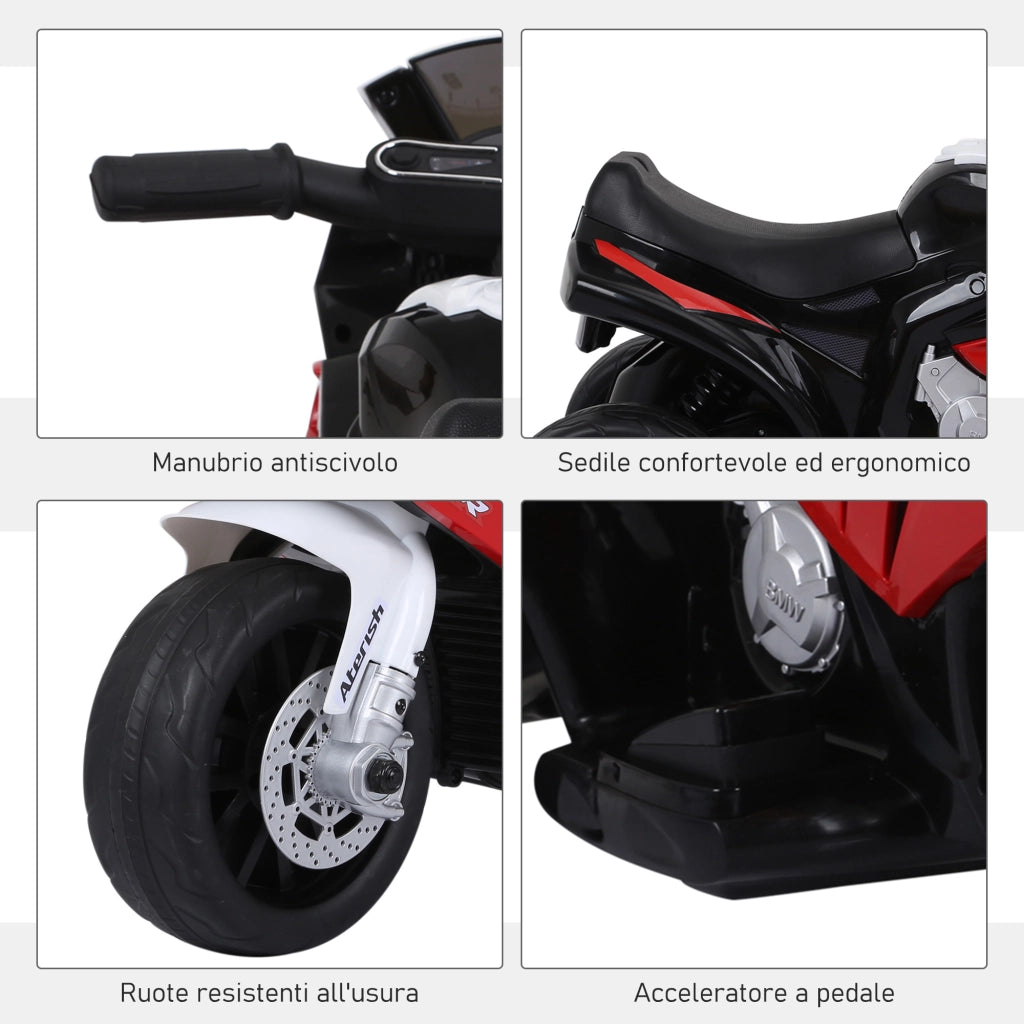 EasyComfort Moto Elettrica per Bambini Max. 20kg con Licenza BMW, Macchina Elettrica con 3 Ruote, Batteria Ricaricabile 6V, Bianco Rosso, 66x37x44cm