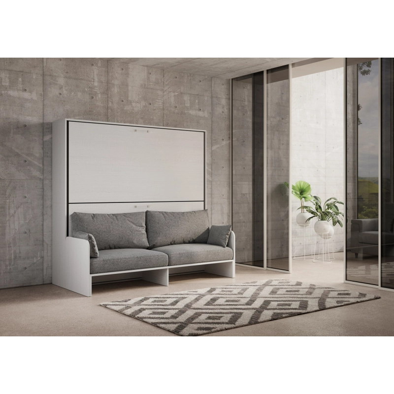 Letto a scomparsa doppio orizzontale Kando Sofà Frassino con materassi (ALESSIA 20) - Bianco Frassino