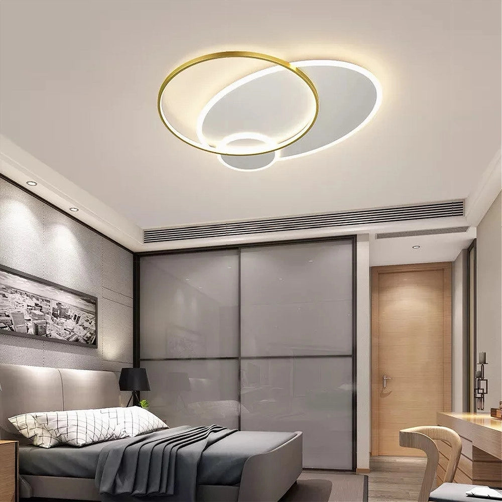 Trade Shop - Plafoniera Led 42 W Cerchio Oro Bianco Moderno Soffitto Tonda Luce Fredda 71561 -