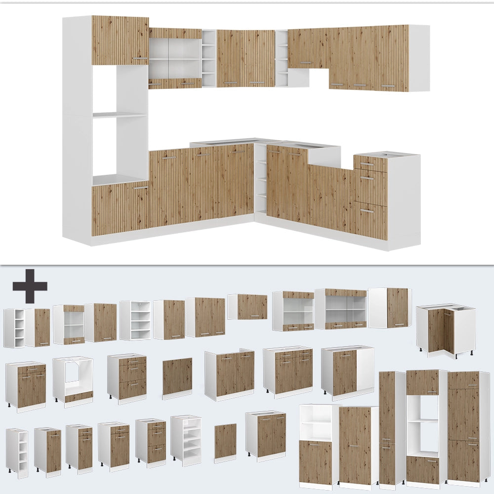 Cucina angolare completa R-Line Rovere artigianale/Bianco 247 x 237 cm, PL Rovere Vicco