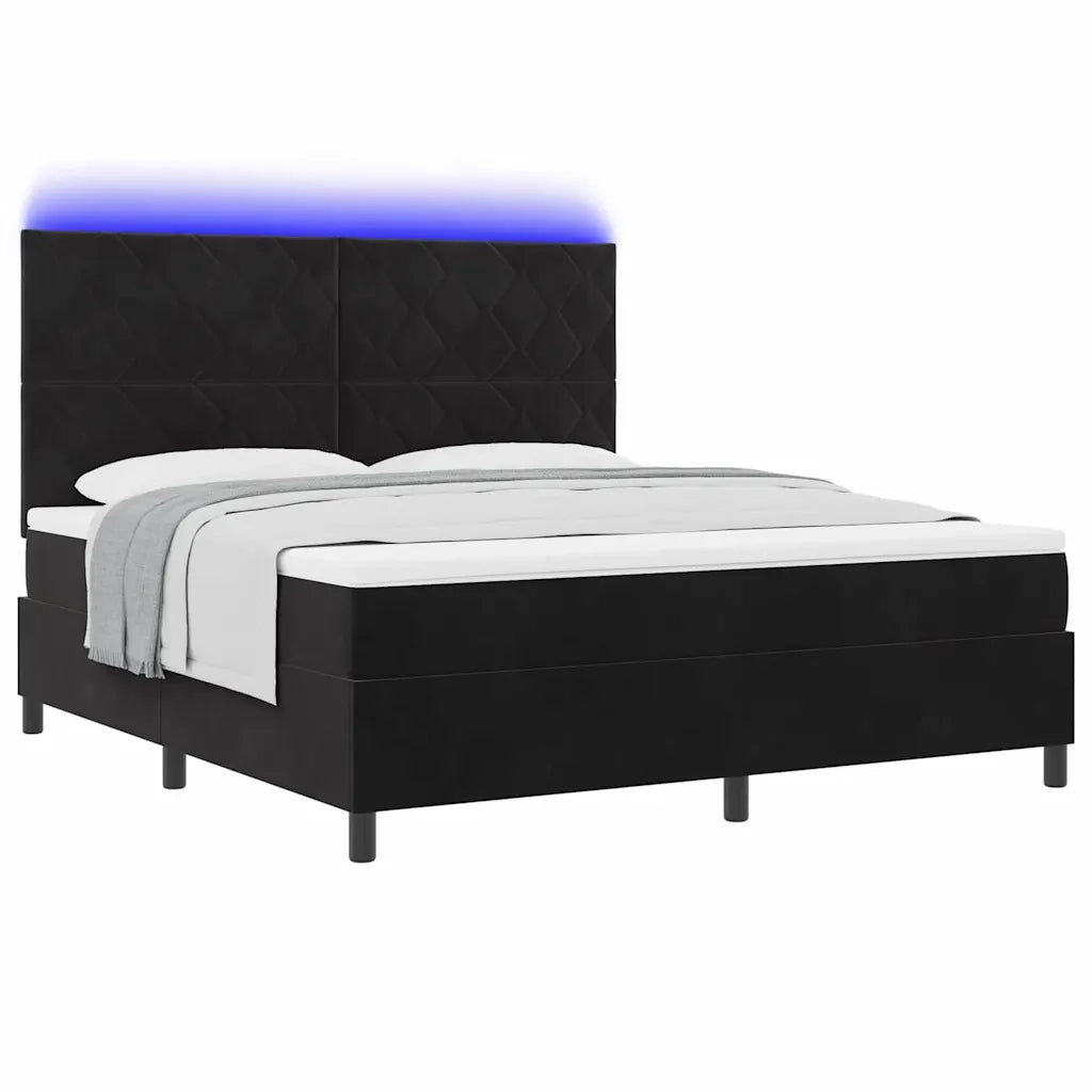 Letto a Sorgente LED con materasso Nero 180 x 200 cm Velluto 3343396