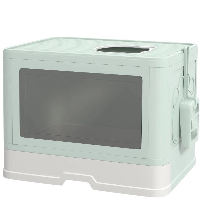 LETTIERA PER GATTI CHIUSA CON COPERCHIO E DOPPIA ENTRATA, CASSETTO ESTRAIBILE, PALETTA E SPAZZOLA, VERDE
