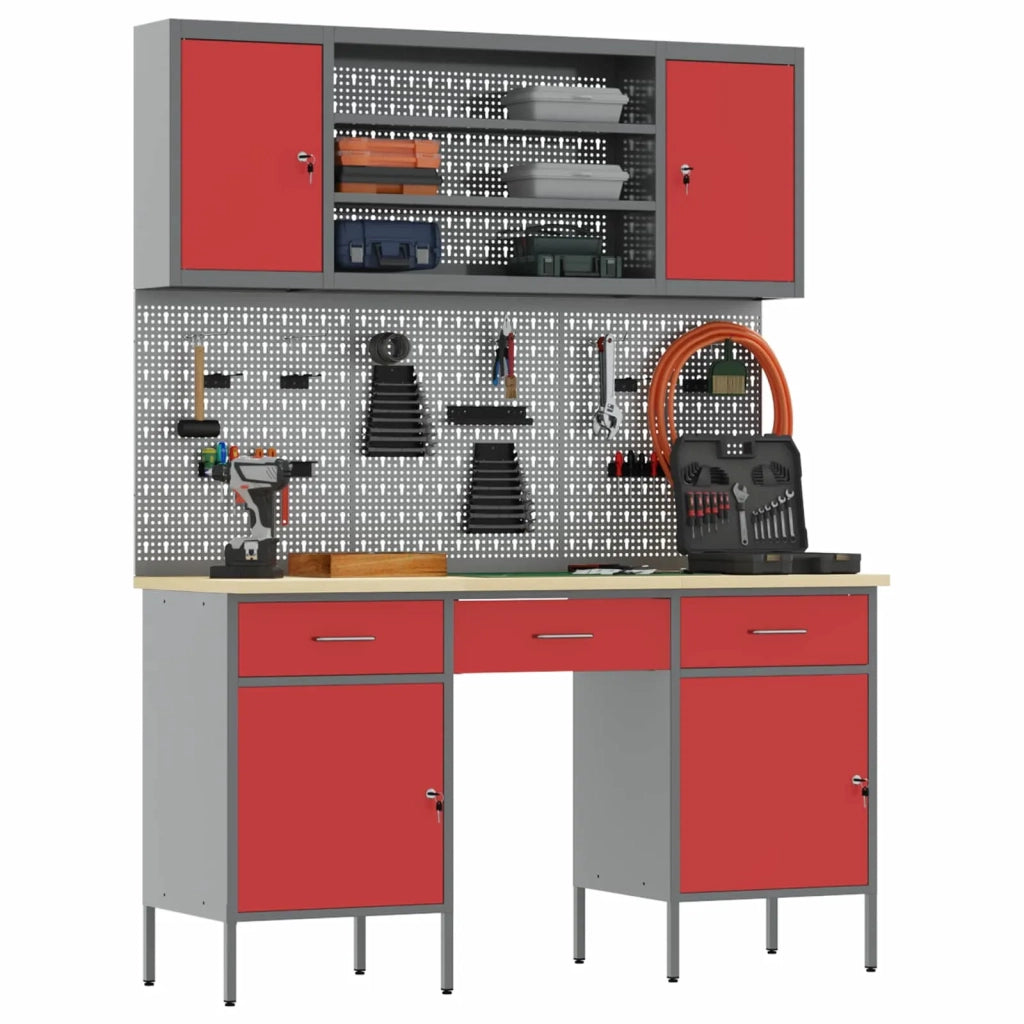 Mobile da lavoro con cassetto 7 pz Rosso e Grigio 3321455