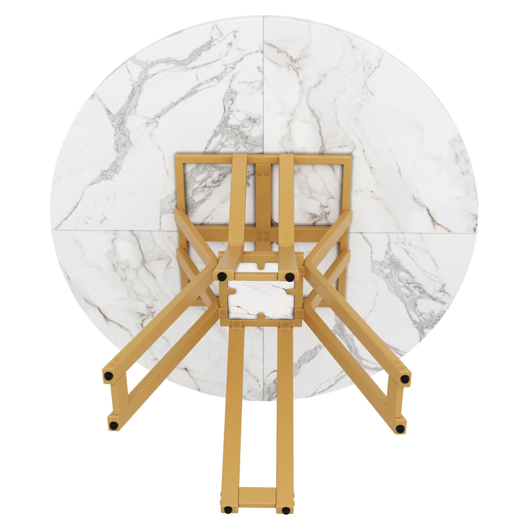 Tavolo da pranzo 100x100x76 cm con piano in MDF effetto marmo e gambe in metallo oro