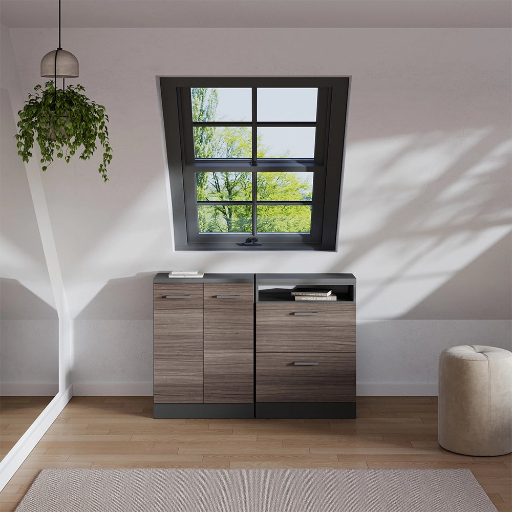 Set di mobili sottotetto Rion Grigio nobile/Antracite 120 cm Set di 2 carcasse armadio profondità 60 cm Vicco