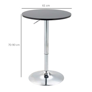 Tavolo bar rotondo regolabile in altezza con piano girevole, nero, Ø61x70-90 cm