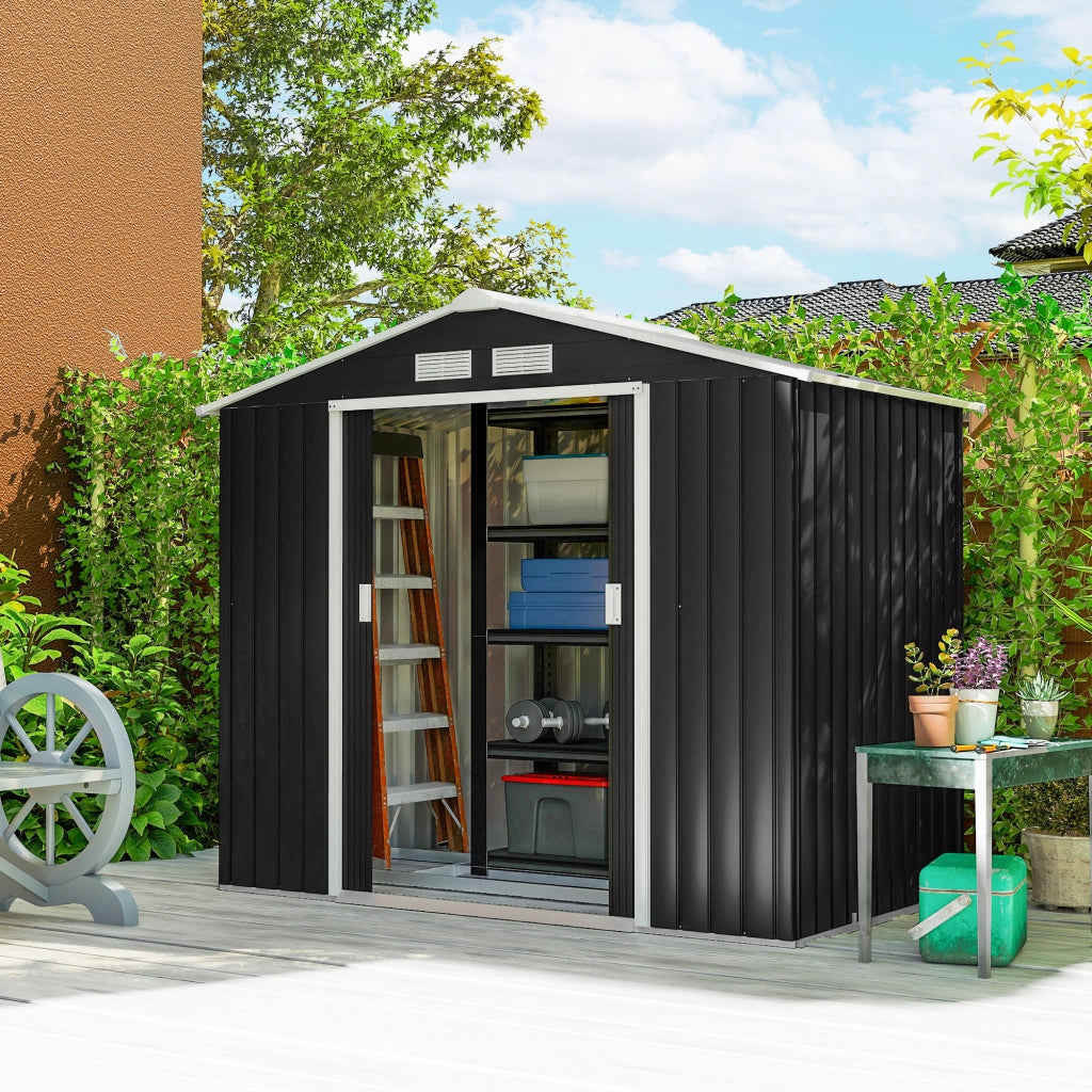 Capanno da Giardino ¨C zephmum ¨C 213x130x185 cm Grigio Scuro Metallo