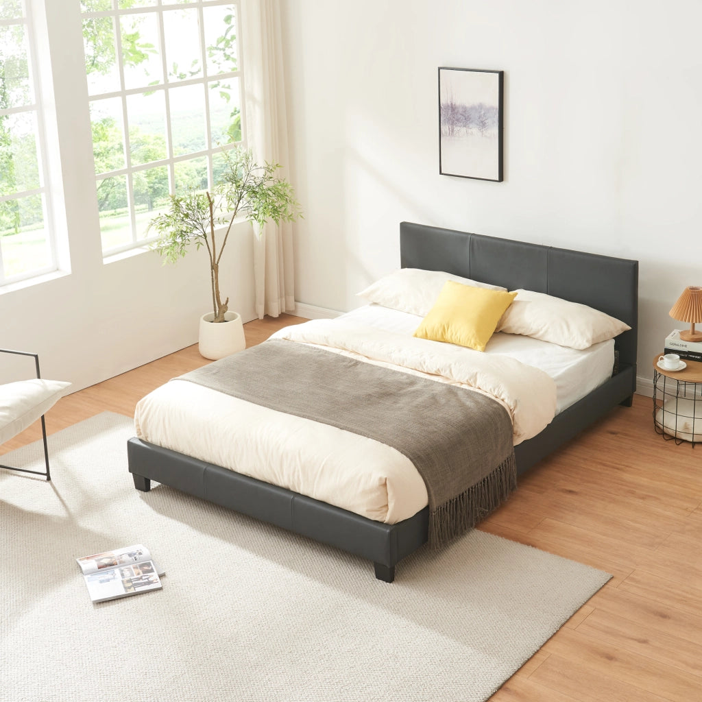 Letto Francese Albacete con Testiera Alta e Materasso 140x200 cm Similpelle Grigio scuro Corium