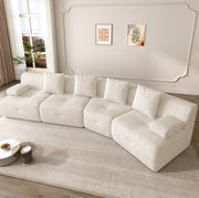 Divano modulare 4 posti in tessuto corduroy beige chiaro; 311x90x65 cm