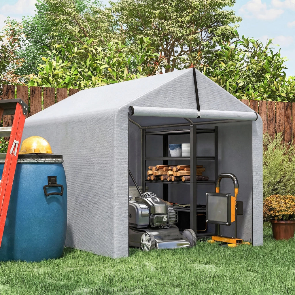 Capanno da Giardino per Attrezzi e Biciclette ¨C zephmum ¨C Grigio Acciaio Galvanizzato