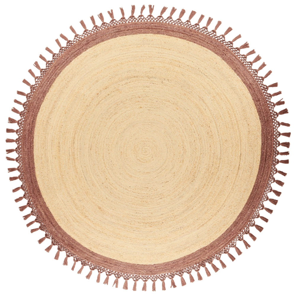 Tappeto Beige e Marrone Rotondo 200 cm Boho Rustico Spirale Intrecciato Fatto a mano Juta Naturale Camera da letto Soggiorno