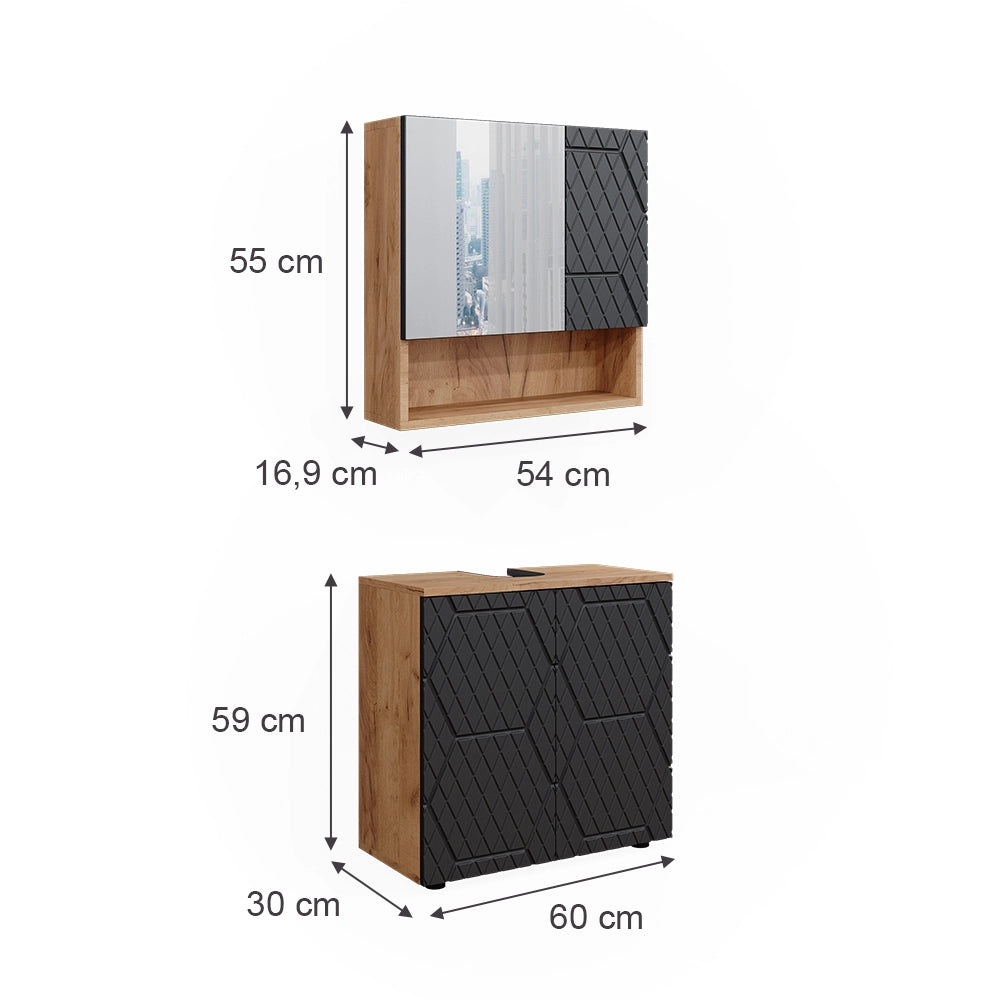 Vicco Set mobili bagno Antracite con struttura a nido d'ape 2 parti, base 60 cm