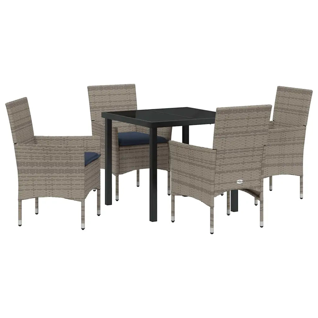Set di tavolo e sedie con cuscino 5 pcs Grigio Rattan in PE