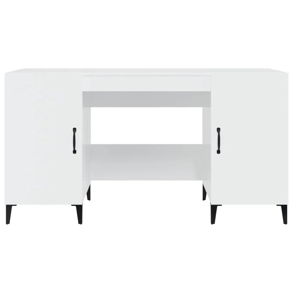 Scrivania tavolo postazione di lavoro mobile per computer studio finitura lucida 140 x 50 x 75 cm legno ingegnerizzato bianco 02_0023541