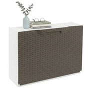 Scarpiera con 1 anta a ribalta in polipropilene effetto Aseo, Set componibile da interno o esterno, 100% Made in Italy, cm 51x18h40, colore Tortora