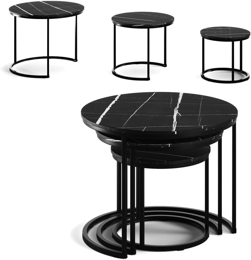 Set di tavolini da caffè Montreal, Marmo nero, 55 x 55 cm 3 parti