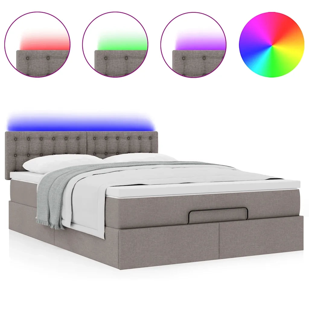 Pouf Letto con Materasso e LED Tortora 140x190 cm in Tessuto 3312475