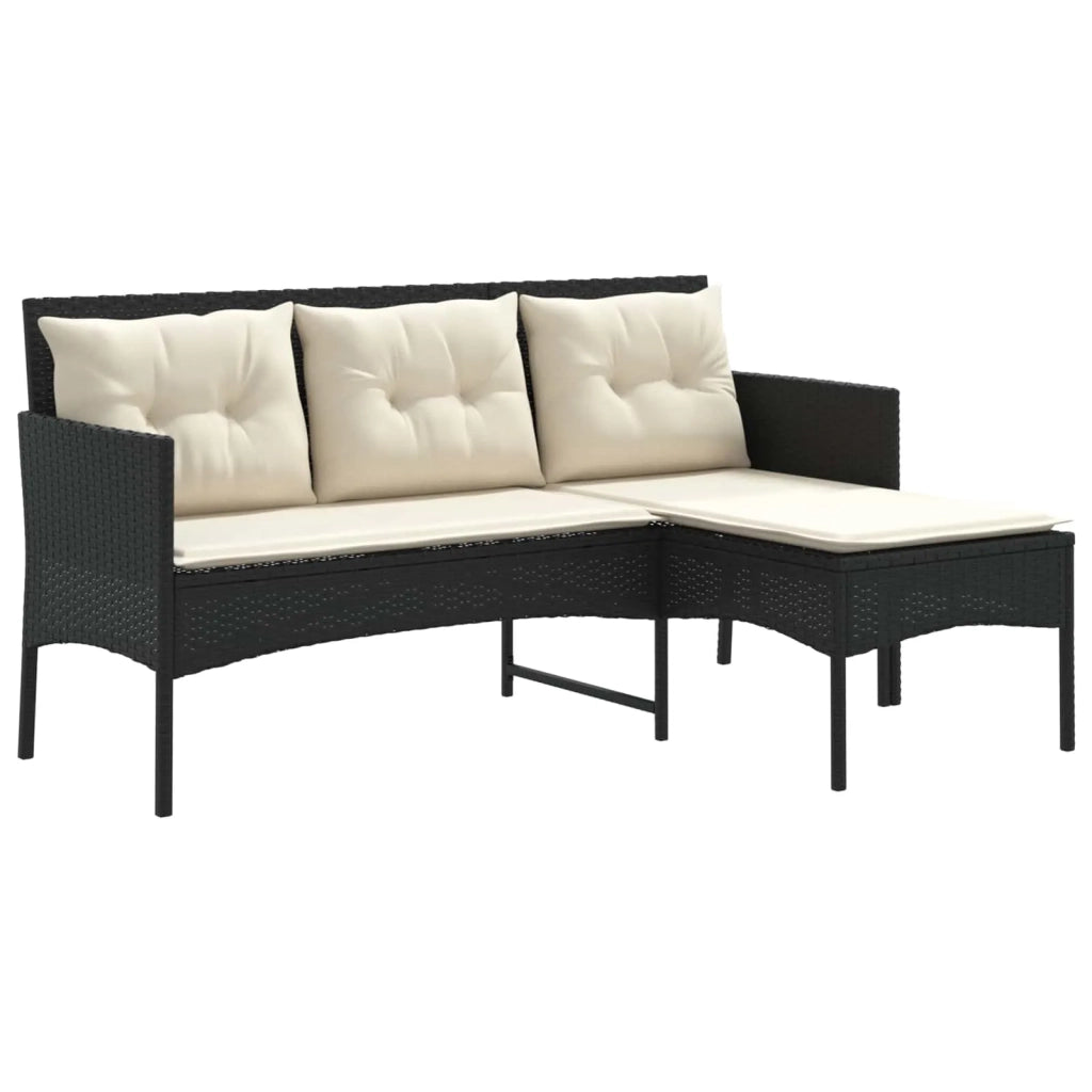 Set Divano da Giardino 2 pcs Nero e Crema polyrattan