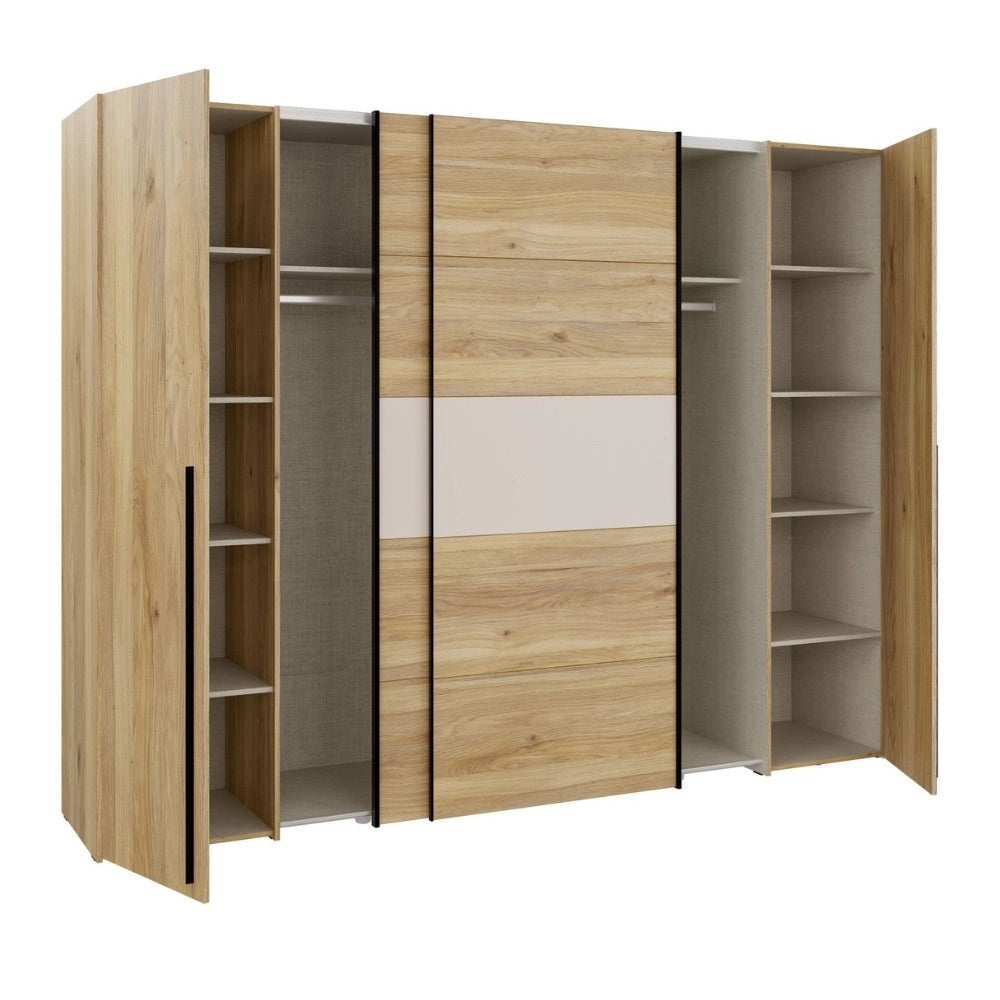 Armadio Callia con 2 ante scorrevoli e 2 battenti rovere e cashmere 270x61x210