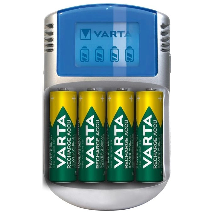 Varta LCD charger AA & AAA (Batterie ricaricabili NiMH incl. 4x AA 2600 mAh accu & AC adattatore & 12 V adattatore & cavo USB),Grigio