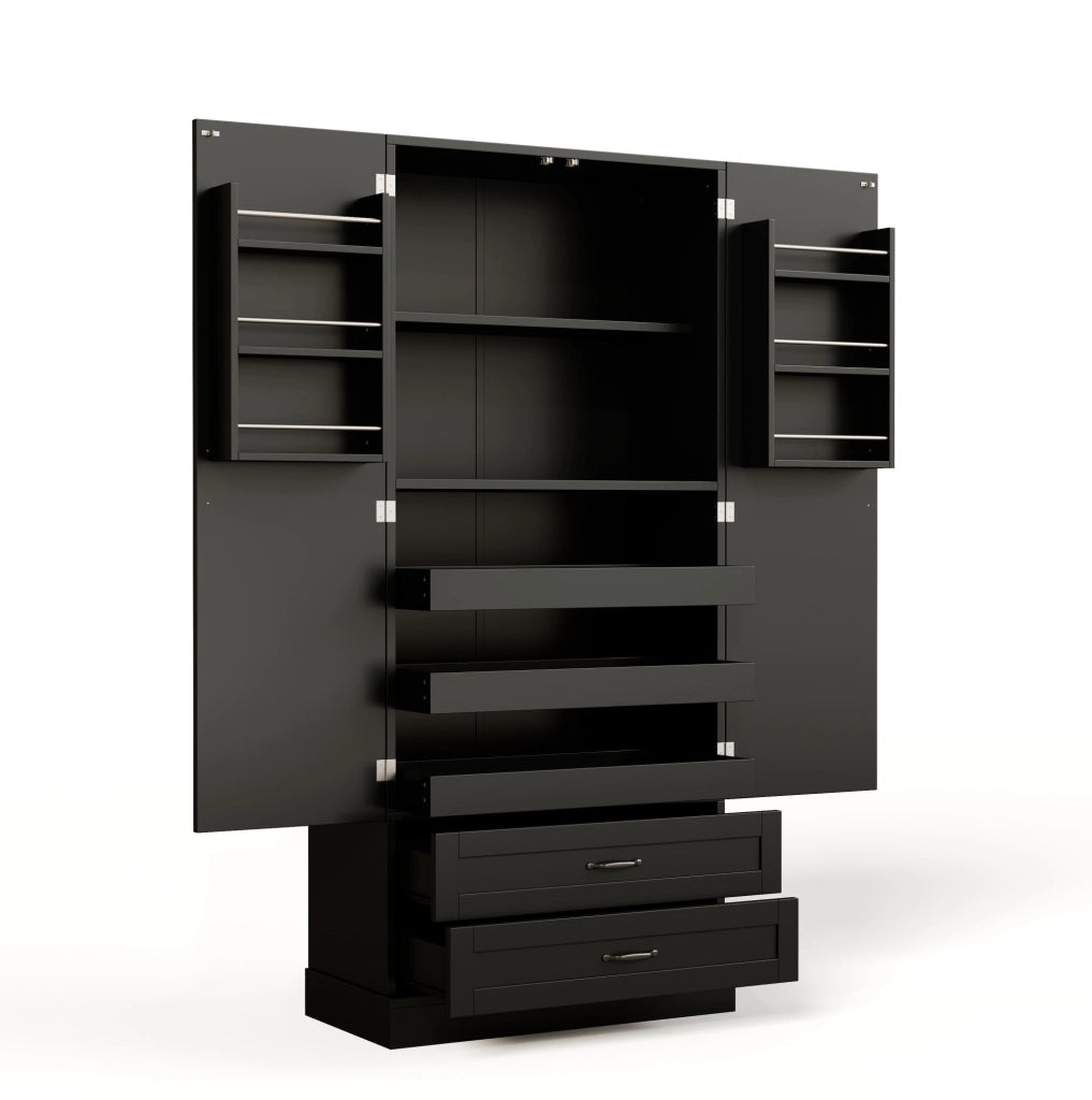Credenza alta 180x80x37.5 cm con 3 ripiani estraibili; 2 cassetti; MDF; nero
