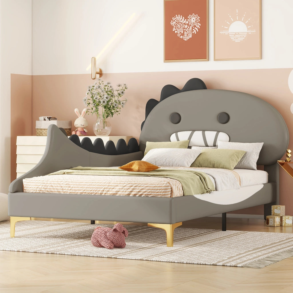 Letto per bambini a forma di dinosauro grigio 90 x 200 cm