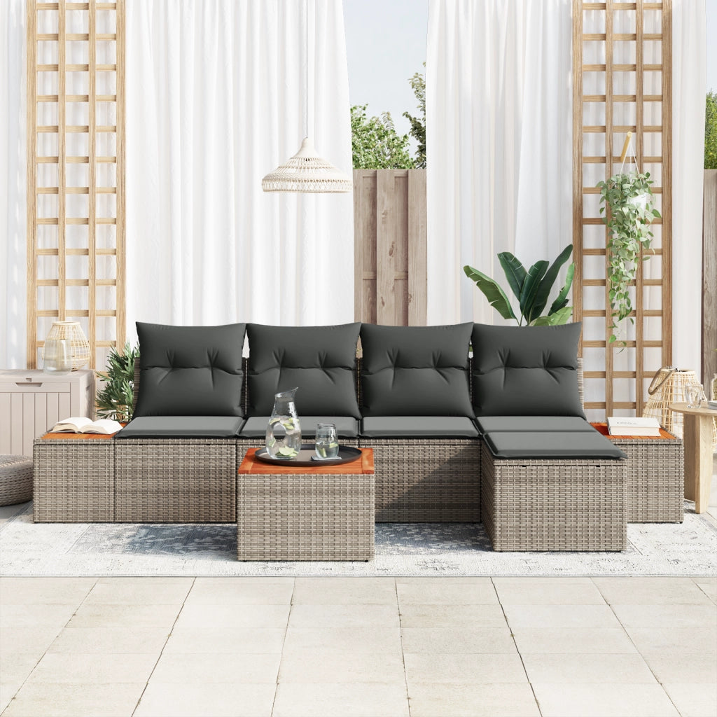 Set di Divani da Giardino in 6 pezzi con Cuscini Grigi in Polyrattan e Acacia