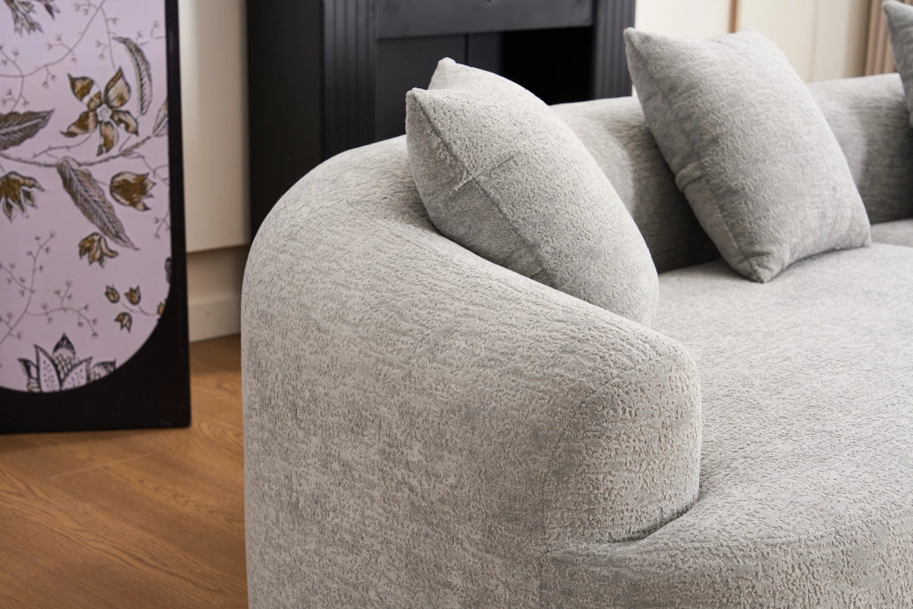Divano angolare modulare 4 posti con design curvo e funzione componibile in chenille grigio