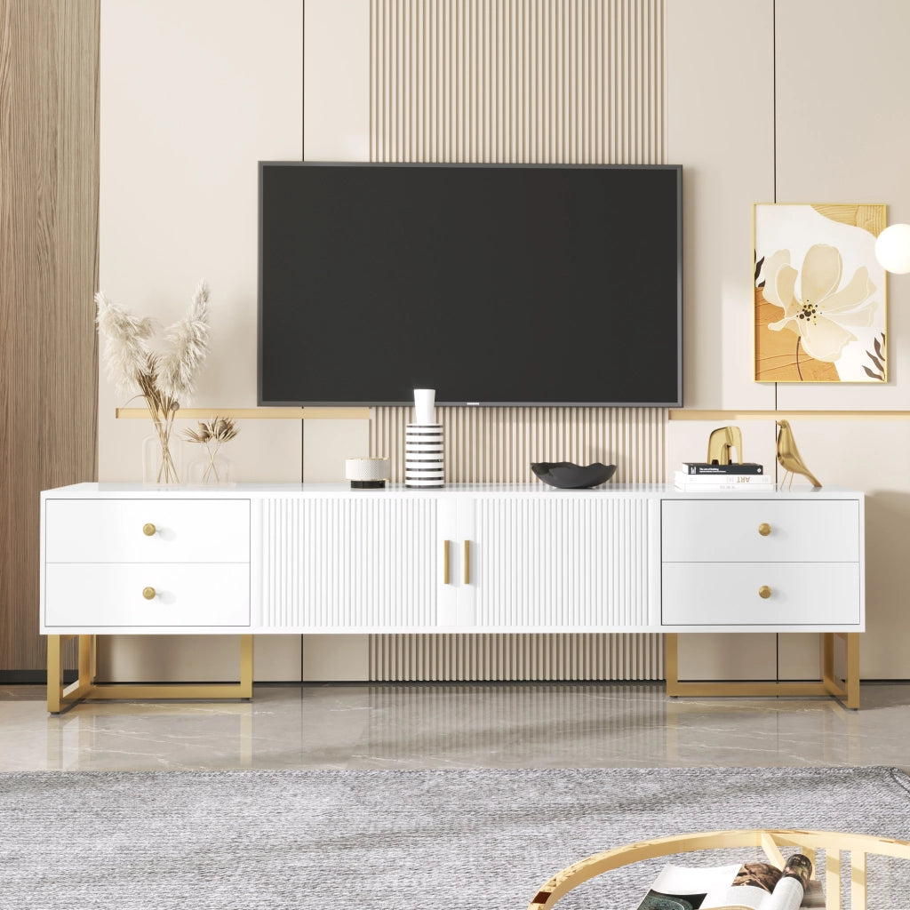 Mobile TV Basso ¨C MINIMAL ¨C con Ante Strutturate, Cassetti, Maniglie e Piedini Dorati