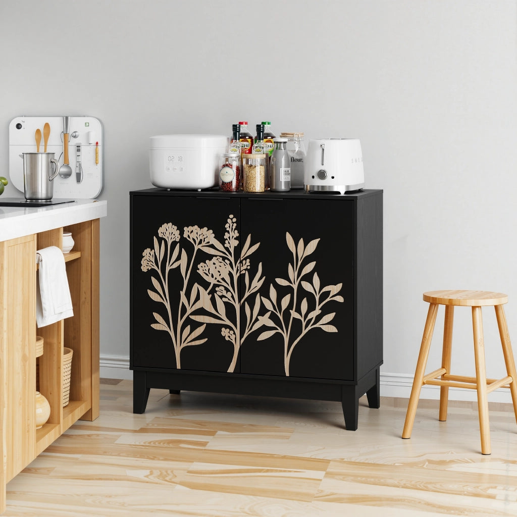 Credenza con 2 ante e ripiano regolabile; per soggiorno; cucina; in MDF; nero