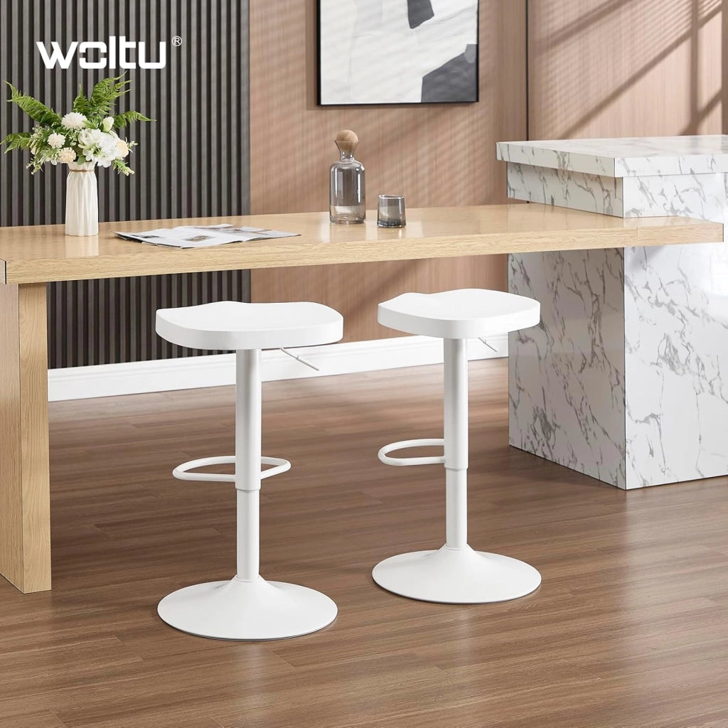 Sgabello da Cucina, Sgabello da Bar per Colazione in Legno Massiccio, Sgabello da Banco Regolabile in Altezza, Sgabello Girevole a 360° con Poggiapiedi, Bianco, BH413ws-1