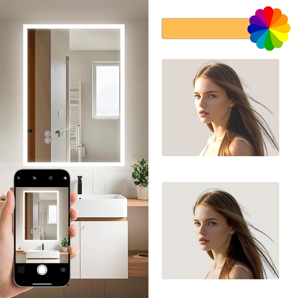 ZMH Specchio da Bagno Illuminato con Regolazione d'Intensità e Interruttore Touch