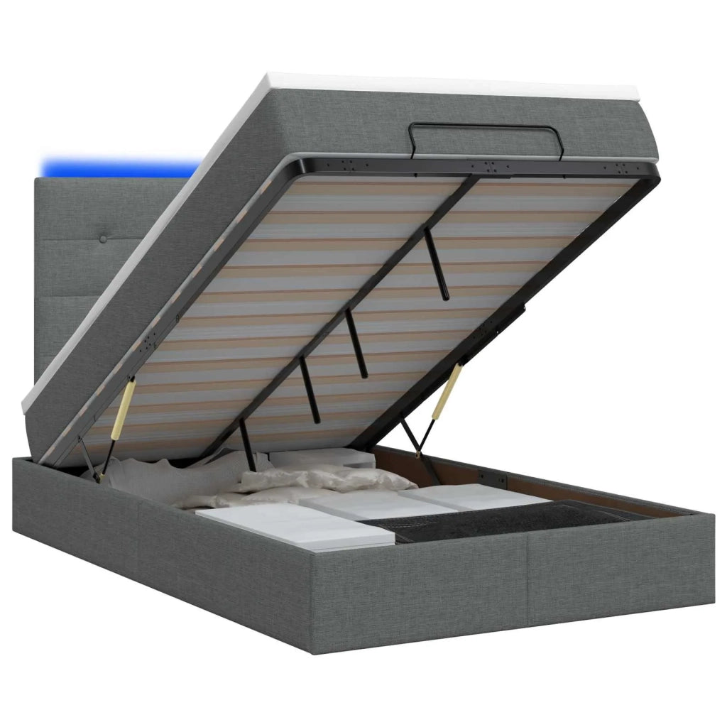 Letto Ottomano con Materasso e LED Grigio Scuro 120 x 200 cm 3458063