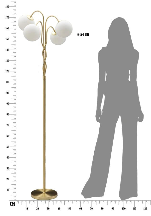 Lampada da Terra Glamy 4 Light Ø54x176 cm in Ferro e Vetro Bianco e Oro