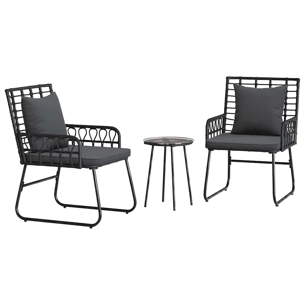 Set da Pranzo per Giardino 3 pz | Set Salotto da Giardino Nero e antracite polyrattan