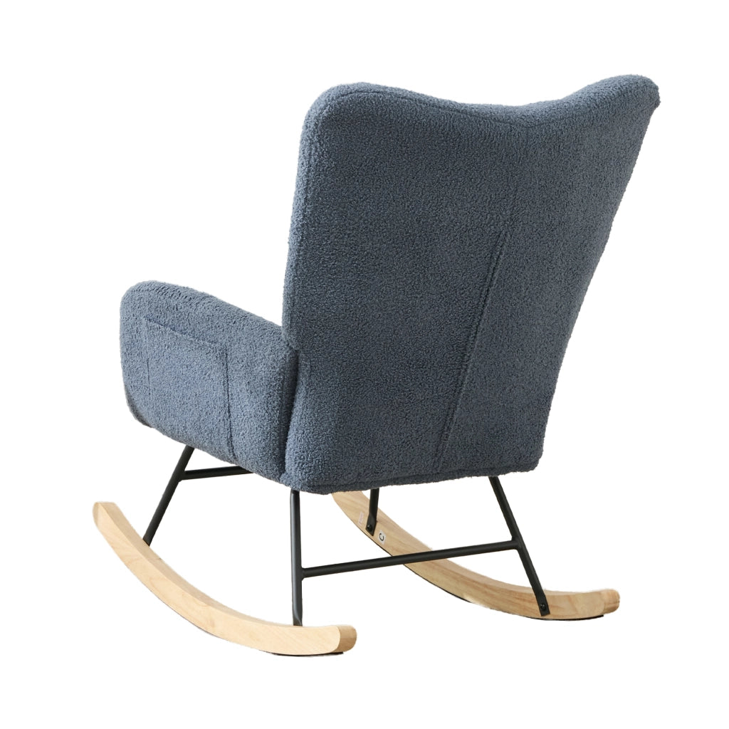 Poltrona a dondolo ergonomica con schienale avvolgente e tasca laterale per interni in tessuto teddy blu navy