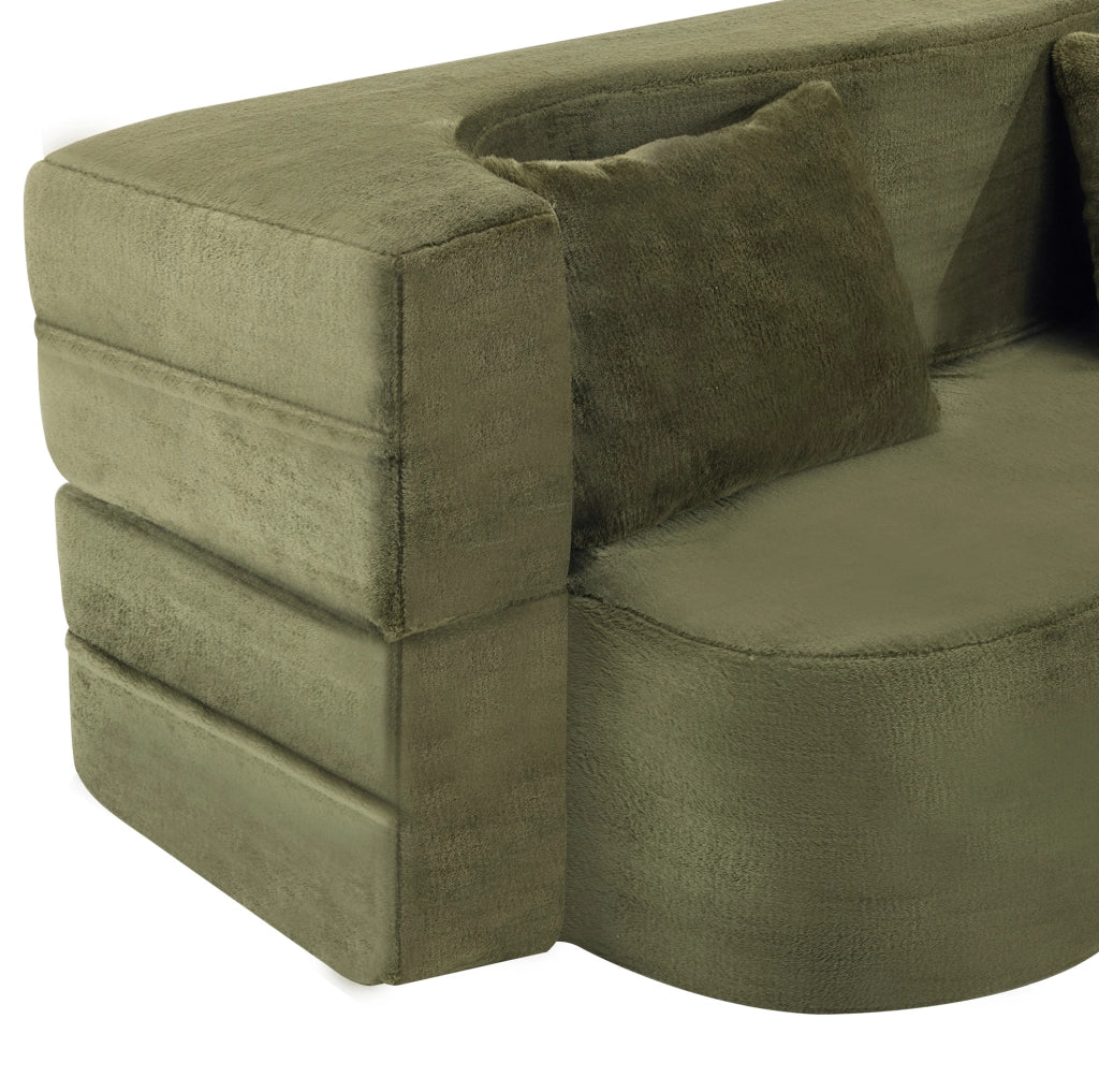Divano letto 180x110x70 cm verde in schiuma， senza montaggio， 2 cuscini
