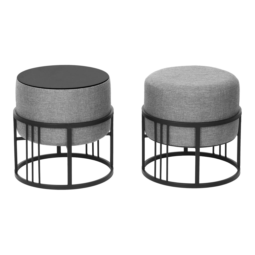 Set di 2 pouf impilabili design moderno e senza tempo multifunzionali rotondi grigio chiaro 03_0009694