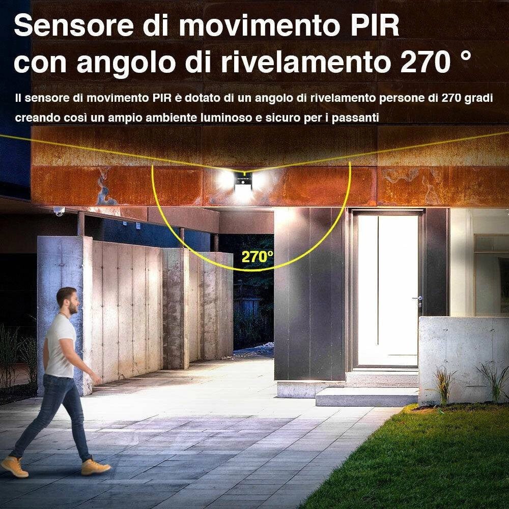 Trade Shop - Set 2pz Lampada Faro Led Solare Faretto Sensore Movimento Luce Esterno Giardino -