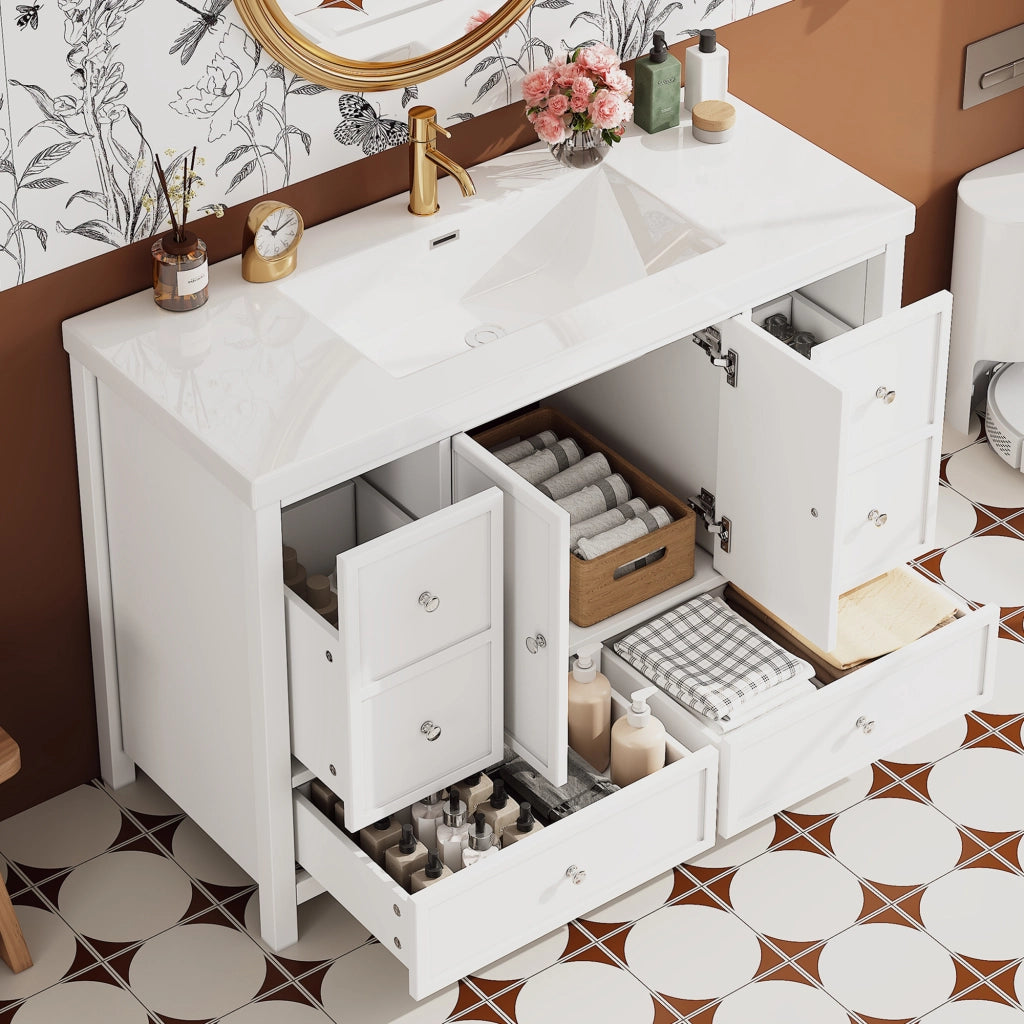 Mobile da Bagno con Lavabo Integrato e Cassetti ¨C MINIMAL ¨C Bianco 120x50x86.5cm