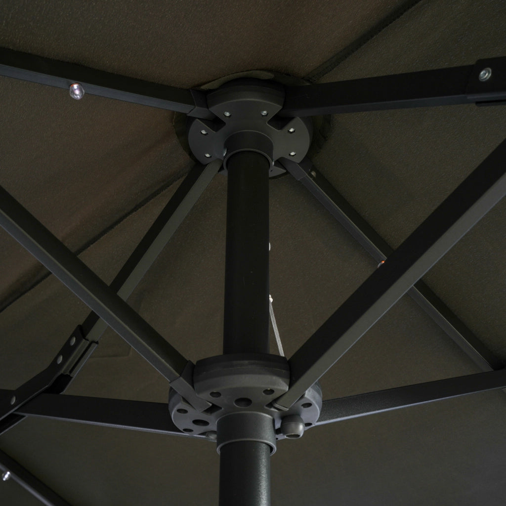 Ombrellone doppio inclinabile con pannello solare e LED ¨C zephmum ¨C grigio, acciaio, 292x150x218 cm