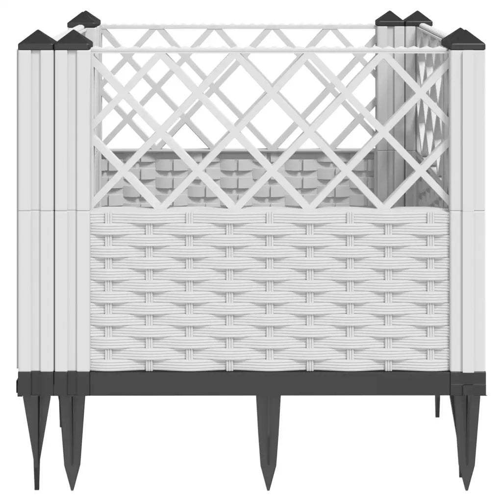 Fioriera | Cassetta per fiori | Vaso da Giardino con Picchetti Bianca 43,5x43,5x43,5 cm PP